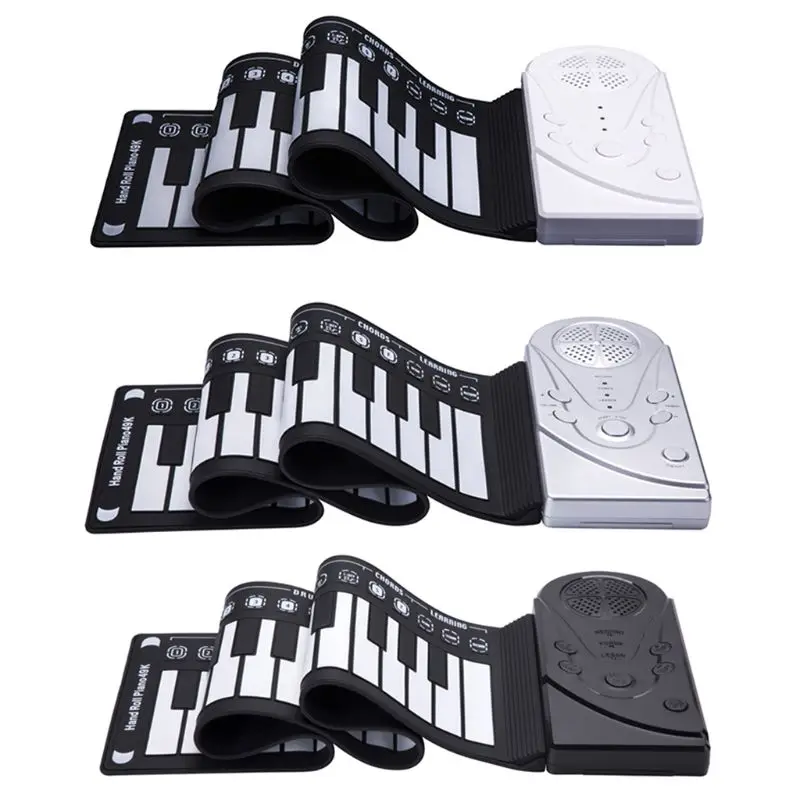 1 Set Roll-up Keyboard Piano Portable 49 Keys Electronic Hand Rolling Keyboard Educational Instrume