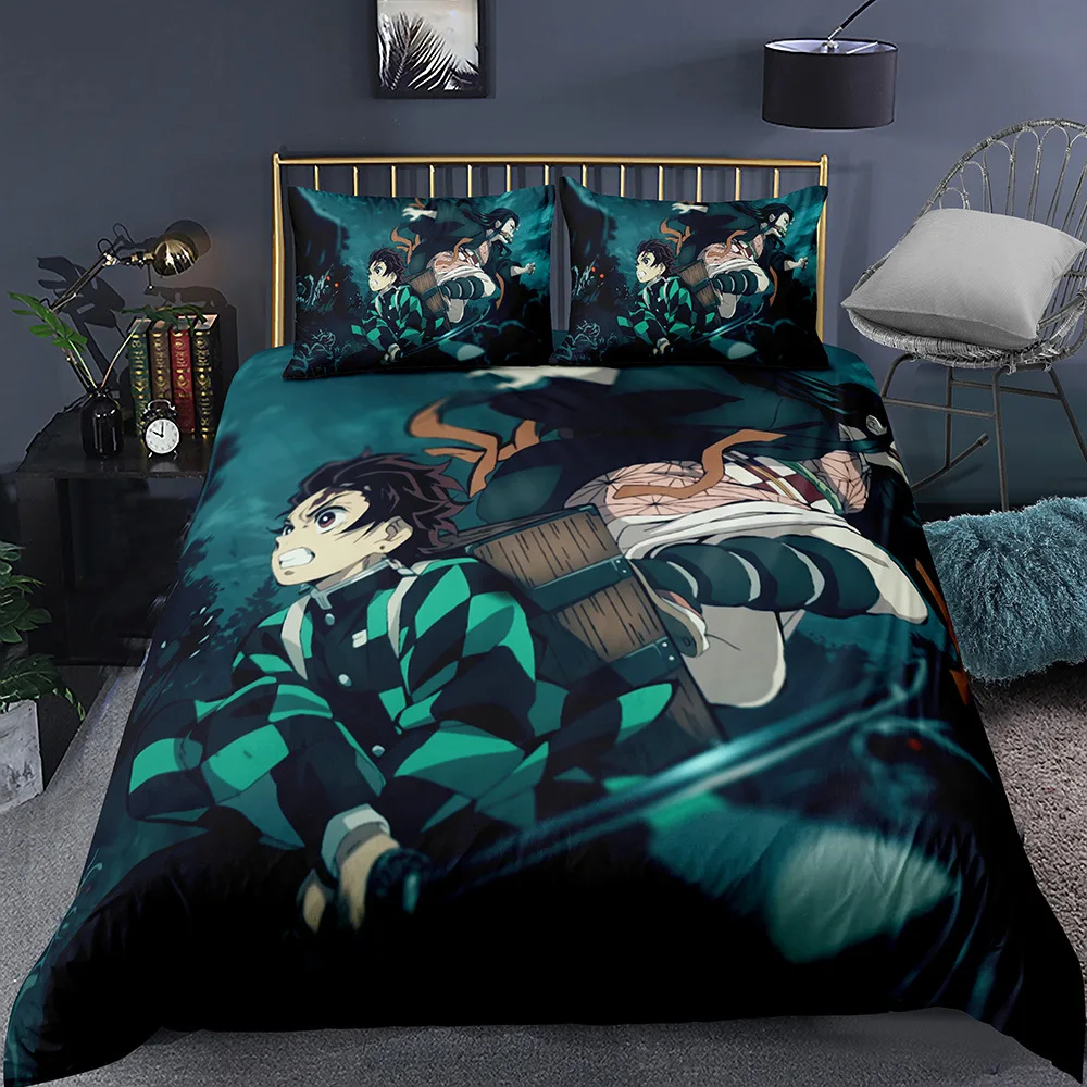Demon Slayer Duvet Cover Anime Printed Bedding Set 3 Pieces Include 1 2 Pillowcases Microfiber for Kids | Дом и сад