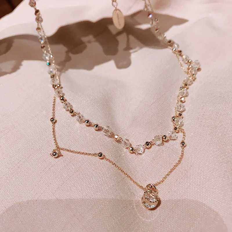 Новое корейское Двухслойное металлическое ожерелье-чокер с хрустальными