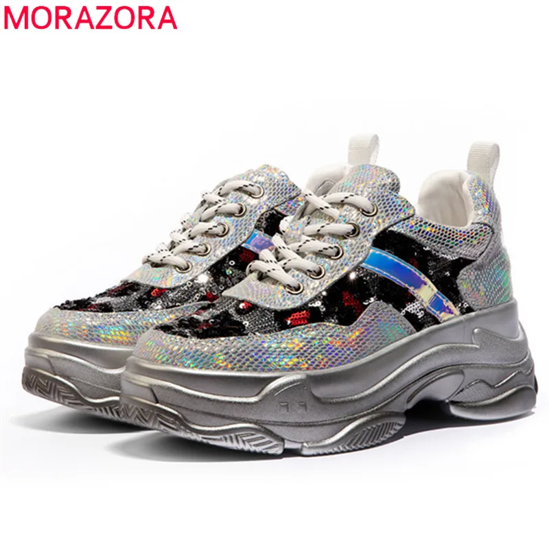 

MORAZORA 2020 new arrival flat platform sneakers women genuine leather shoes shining fashion spring autumn casual shoes ladies