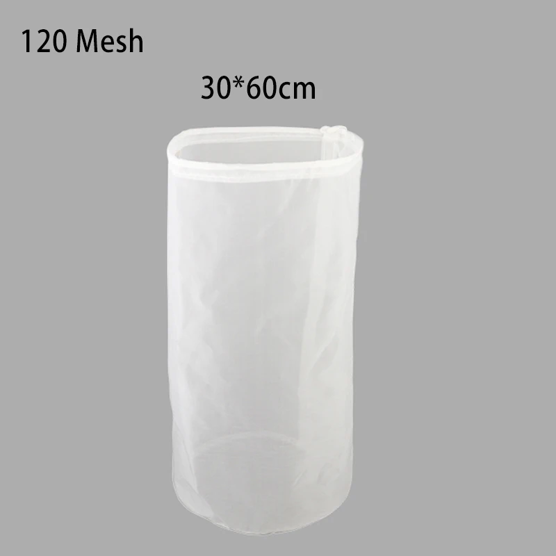 30x60cm 120 сетка пивоварения фильтр мешок Drawstring цилиндр пива вина Homebrew многоразовая фильтрация нейлоновая мелкая сетка фильтр - Цвет: 30x60cm
