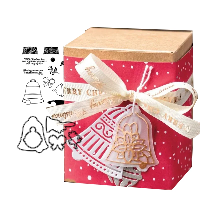 

JCarter Merry Christmas Bell Rubber Stamps and Metal Cutting Dies Scrapbooking Craft Stencil Card Making Sheet Decoration 2019