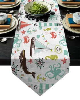 

Cartoon Sea Animals Whale Table Runner Table Flag Home Party Decorative Tablecloth Table Runners for Wedding