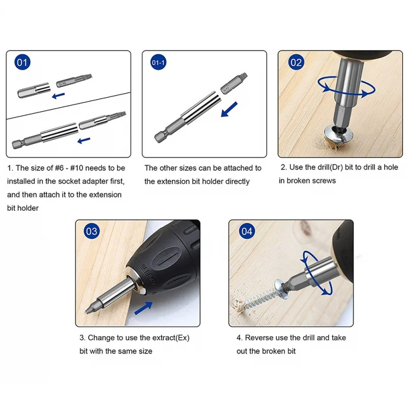 22PCS High Speed Steel Screw Extractor Drill Bit Guide Broken Bolt Stud Screw Remover Vehicle Repair Tool Portable Hand Tools