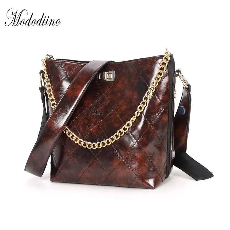 

Mododiino Chains Bucket Bag Women Thread Shoulder Bag High Quality PU Leather Crossbody Bag Ladies Bag Bucket Handbag DNV1246