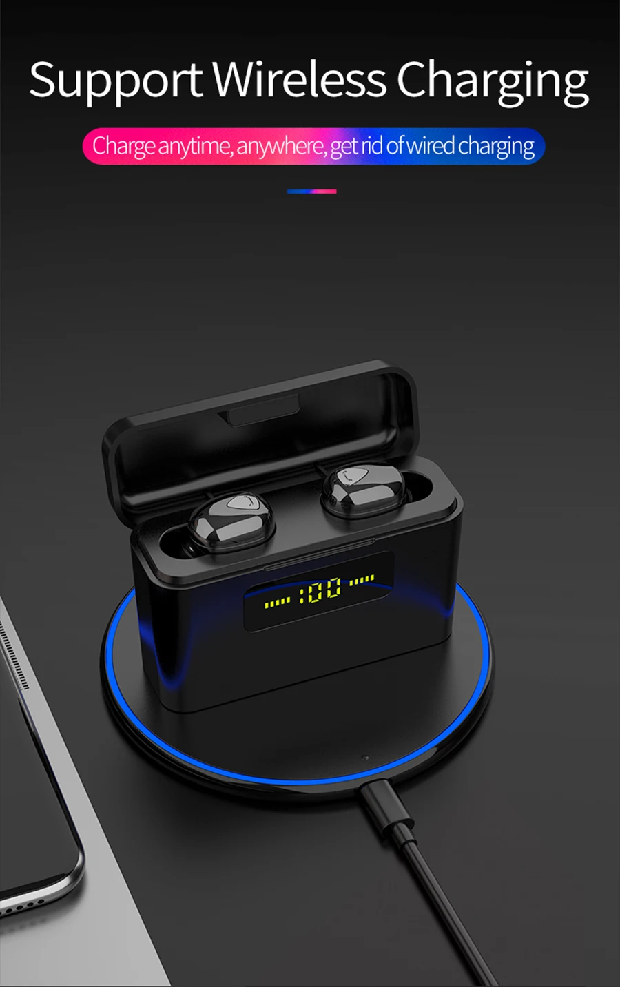 Беспроводные наушники Bluetooth 5,0, спортивные ЖК-наушники, наушники-вкладыши, микрофонные наушники