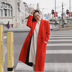 Женское модное плотное длинное шерстяное пальто 2019 осень-зима новая двубортная шерстяная Толстая шерстяная ветровка большого размера