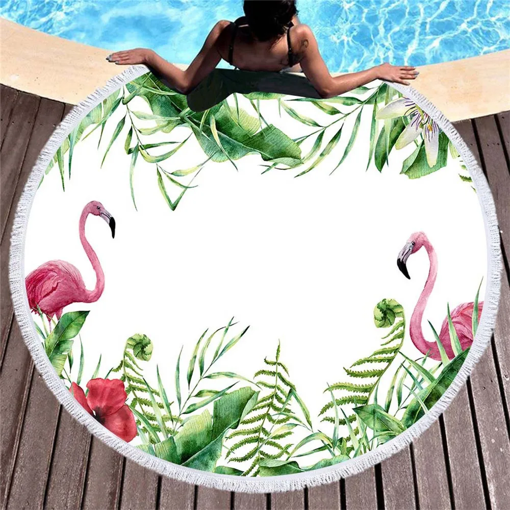 

Flamingo Round Beach Towel with Tassel 150cm Quality Soft Microfiber Bath Towels Picnic Yoga Mat Beach Towel Blanket