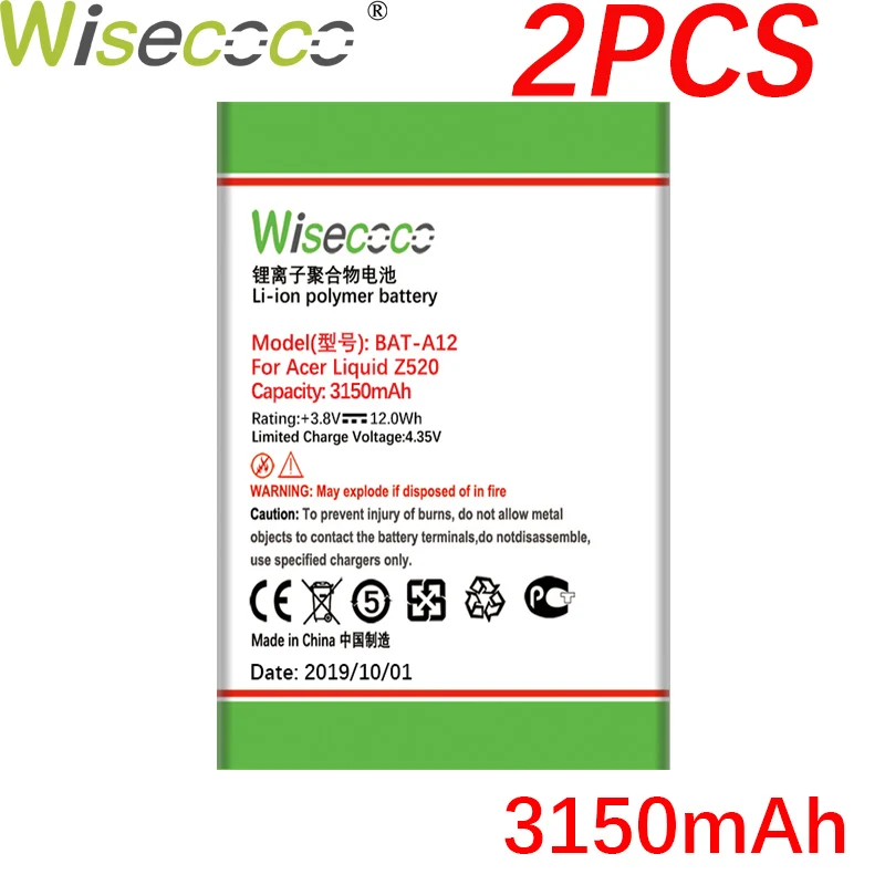 Wisecoco 2 шт./партия Bat-A12, 3150 мАч, аккумулятор для acer Liquid Z520, две sim-карты, сменная батарея+ номер отслеживания