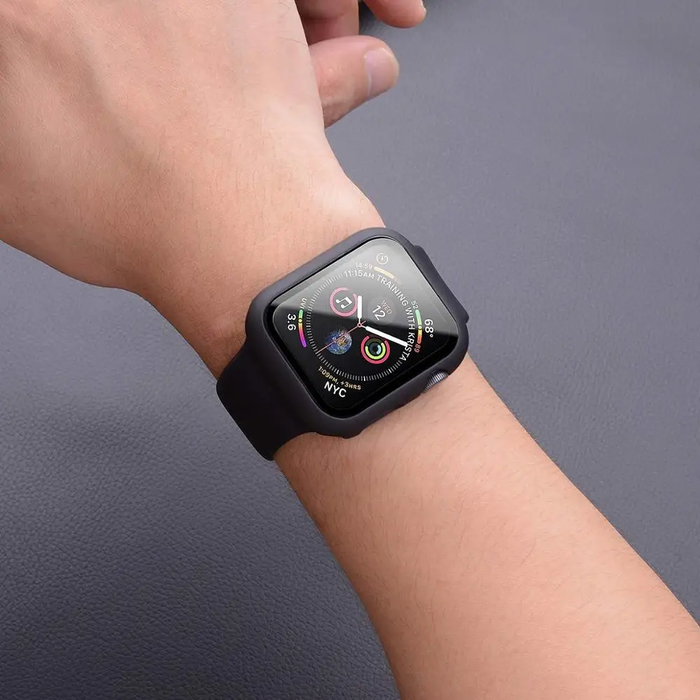Для Apple Watch 44 мм 42 мм чехол со встроенным закаленным стеклом протектор экрана полное покрытие жесткий iWatch чехол для серии 4