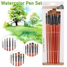 6 шт./Партия набор нейлоновых кистей для рисования акварелью, коричневый стержень, береза, алюминиевая трубка, инструмент для рисования для студентов, канцелярские принадлежности