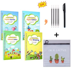 4 Books Reusable Copybook For Calligraphy Learn Alphabet Painting Arithmetic Math Children Handwriting Practice Books Baby Toys