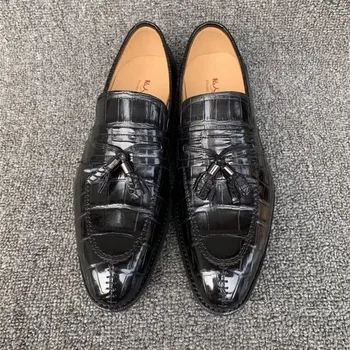 

Business Style Authentic Crocodile Belly Skin Tough Sole Men's Tassel Loafers Genuine Alligator Leather Male Slip-on Dress Shoes