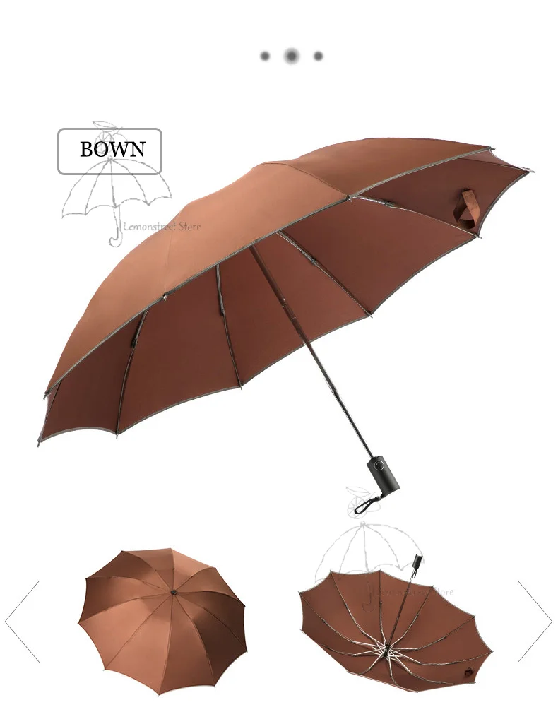 Ветростойкие полностью автоматические зонты 10 ребра сильный обратный светоотражающий в полоску мужской складной зонт бизнес мужской автомобиль Paraguas