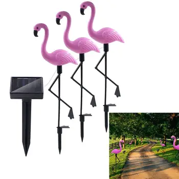 

1pc 1 Drag 3 LED Solar Lawn Light Garden Lighting Outdoor Waterproof Ground Spotlight Flamingo Pattern White Light