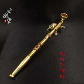 

Antique dry tobacco bag with flowers, lengthened brass cigarette bag, cigarette rod inlaid with dragon and phoenix old dry pipe