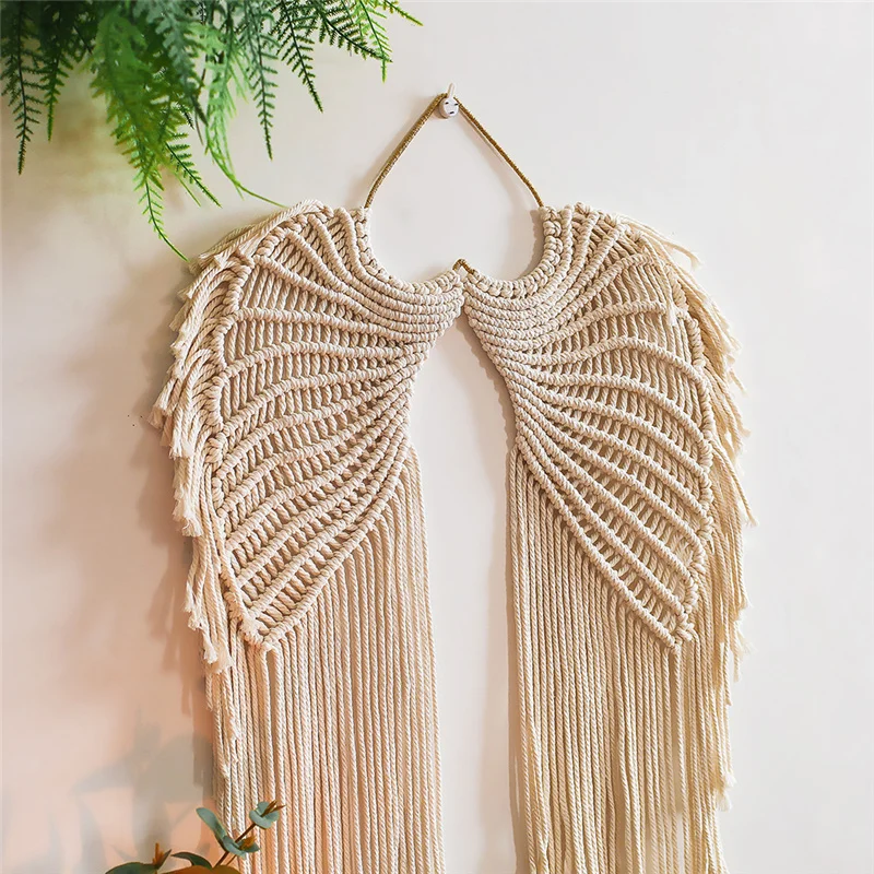 

Macrame Wall Hangings Tapestry Hand-Woven Cotton Rope Angel Wings Boho Home Decor Ornaments for Kids Nursery Bedroom Decoration