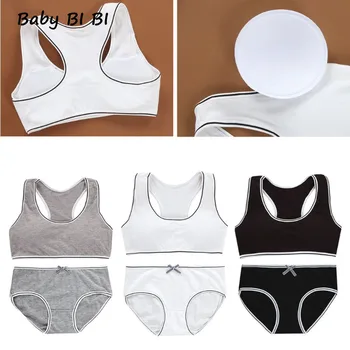 

Teenager Young Girls Bra Teens Girl Underwear Puberty Student Sriped Training Bra Underwear Set