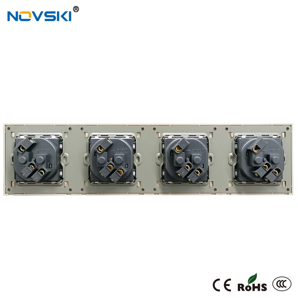 16A EU Standard French Outlet Crystal Glass Panel Electrical Socket Plug Grounded, Quadruple Power Socket, 15 Years Warranty