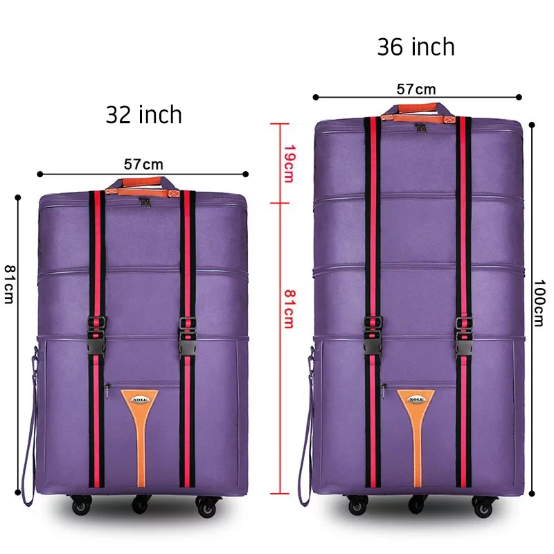 Handling Large capacity folding trolley bag Oxford waterproof move house rolling luggage carry on travel bag 32/36 inch - Цвет: Purple(32 inch)