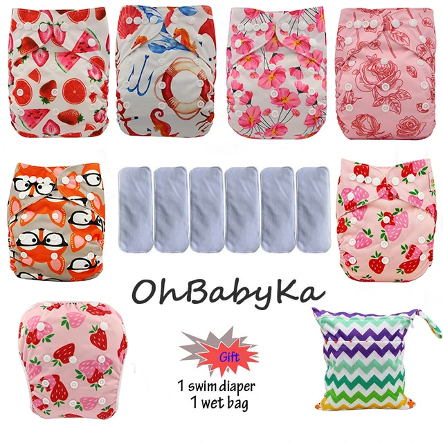 90 Ohbabyka моющиеся детские карманные подгузники водонепроницаемые тканевые подгузники 6 шт Многоразовые детские подгузники+ 6 шт микрофибры вставки - Цвет: 90