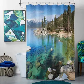 

Shower Curtains Extra Wide Lake Tahoe,Scenic American Places Mountains with Snow Rocks in The Lake California Summer,