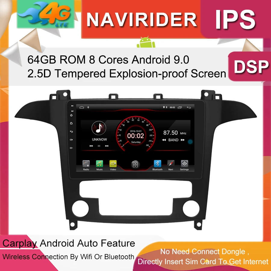 Автомобильный мультимедийный плеер, IPS экран, GPS, магнитола, Bluetooth, Android 9,0, для FORD galaxy S-MAX 2008, 2009, 2010 Автомобильный мультимедийный плеер, IPS экран, GPS, магнитола, Bluetooth, Android 9,0, для FORD galaxy S-MAX 2008, 2009, 2010