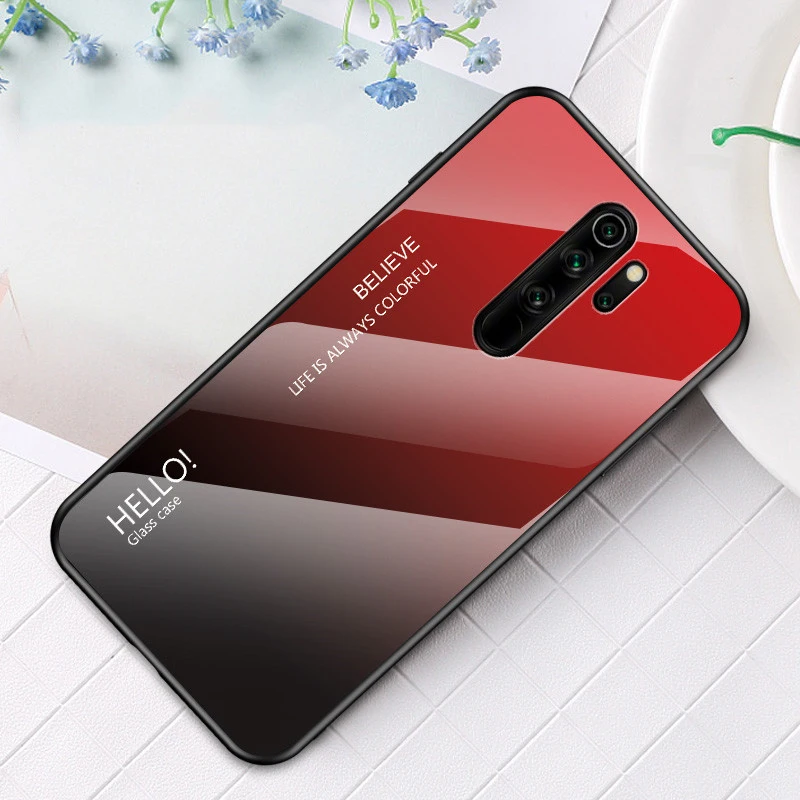 Красный Для Xiaomi Redmi Note 8 Pro Чехол из закаленного стекла роскошный градиентный Мягкий силиконовый чехол-рамка для Xiomi Redmi Note 8 Plus чехол для телефона - Цвет: Красный
