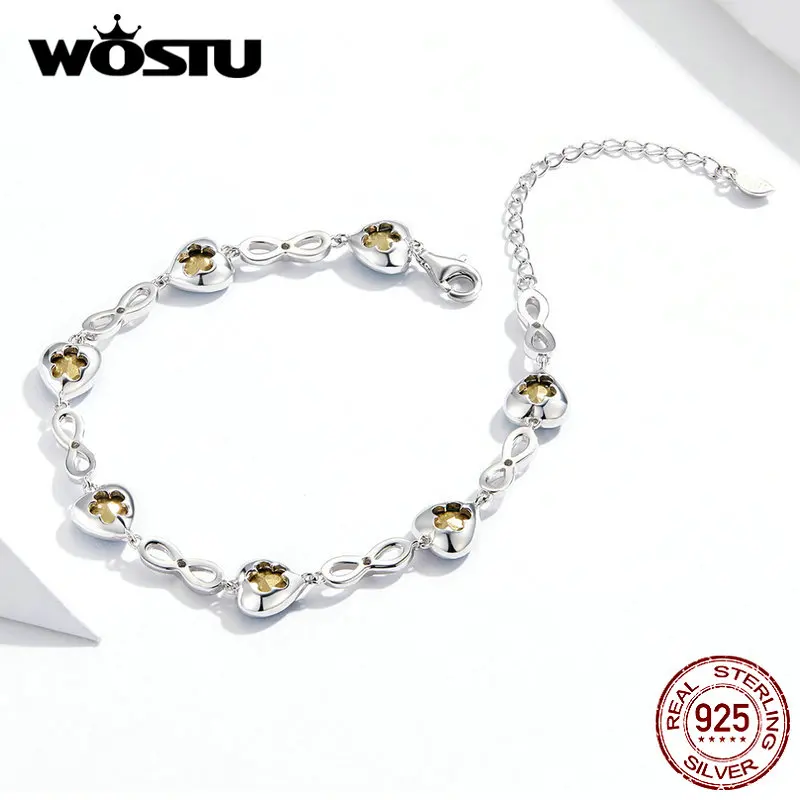 WOSTU, 925 пробы, серебряный браслет с океанским сердцем для женщин, синие австрийские стразы, свадебные оригинальные браслеты, ювелирные изделия BKB163