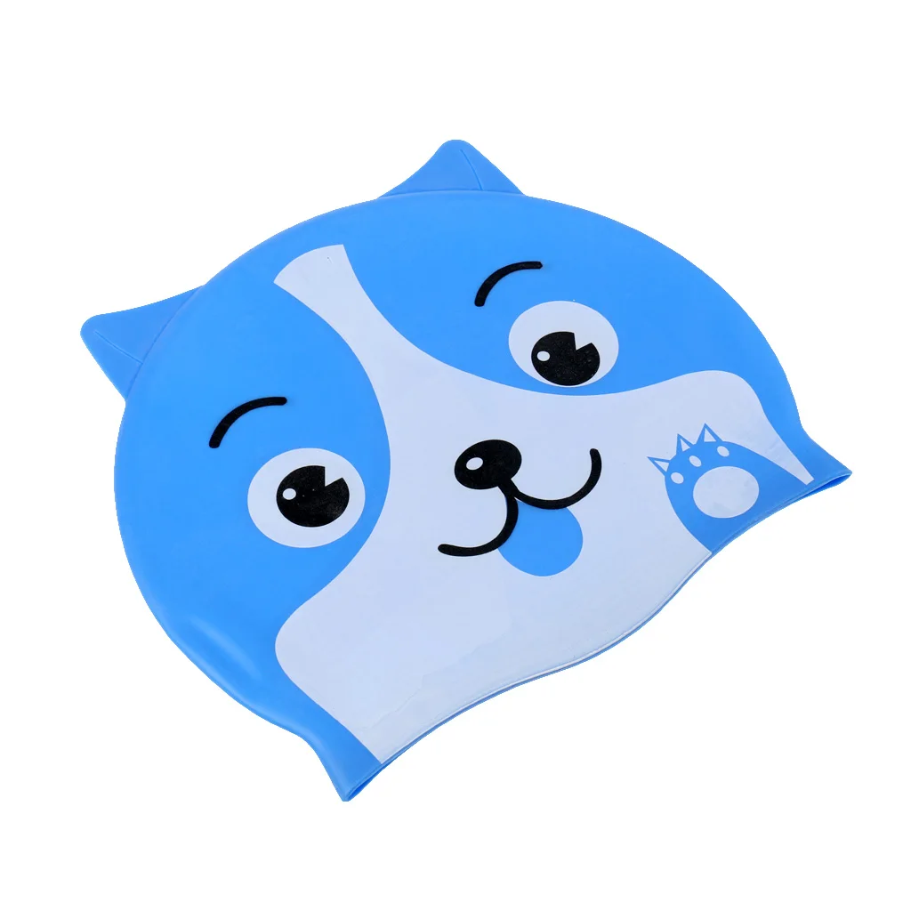 Blue Puppy Approx. Детская силиконовая шапочка для купания с рисунком кота и щенка для купания, шапочка для водных видов спорта - Цвет: Blue Puppy Approx.