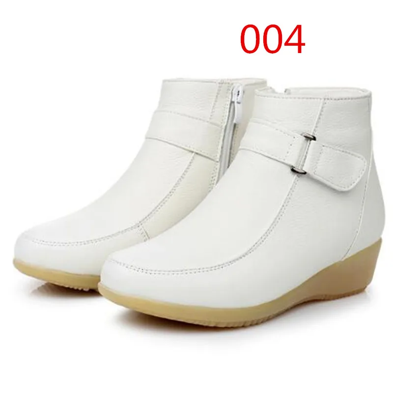 white 004 Г., новые модные зимние сапоги из натуральной кожи белые хлопковые зимние сапоги для медсестры теплые Нескользящие женские сапоги на танкетке - Цвет: white 004