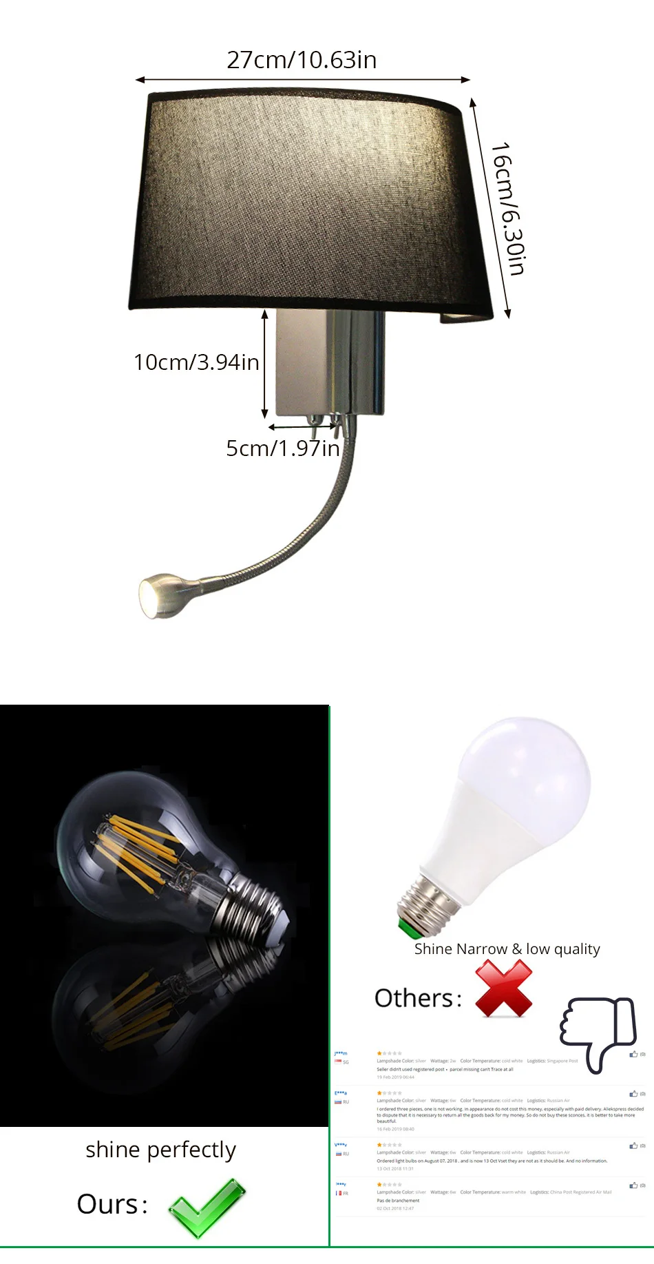 Modern LED Wall Lamp with Switch E27 Bulb Bedroom Sconces Indoor Vanity Bathroom Industrial Decoration Home Wall Mounted Light (8)