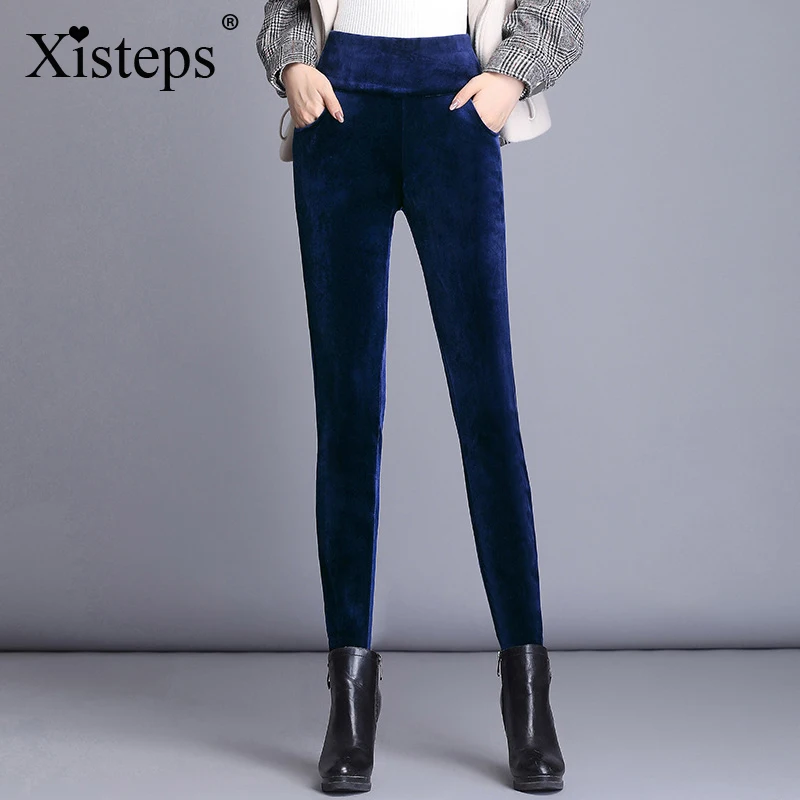 

Xisteps Thick Velvet Soft Smooth Pleuche Loose Elastic High Waist Stretch Women Pencil Pants Warm Female Pants Plus Size 5xl