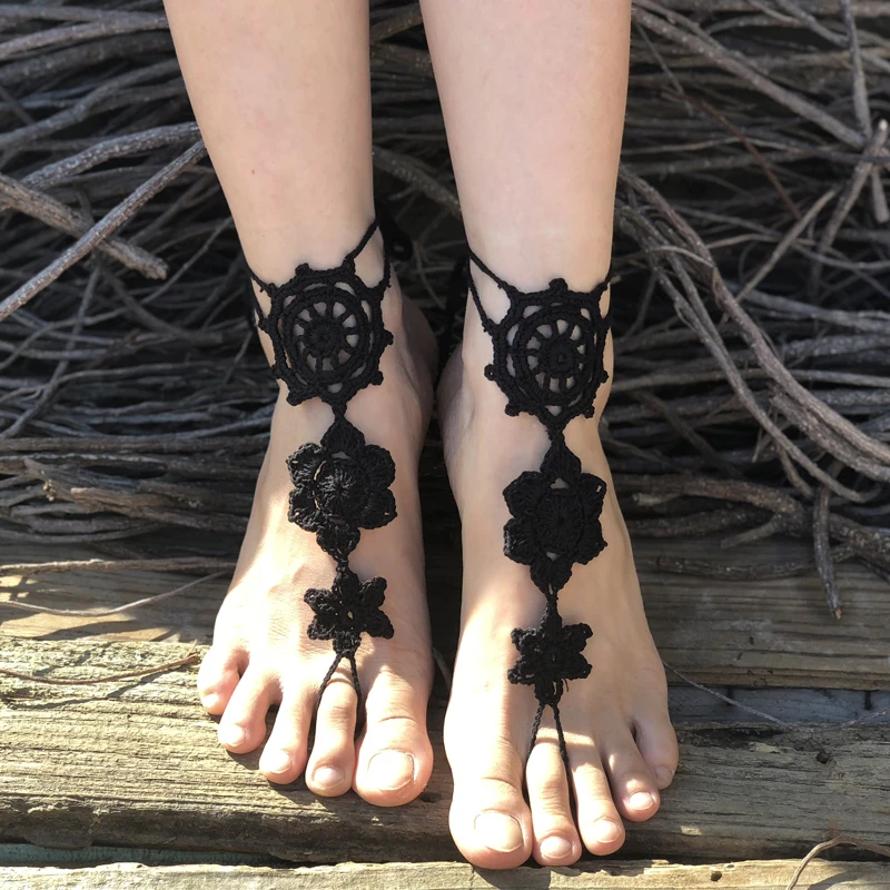 Beach Crochet Wedding Barefoot Sandals Anklets Cotton Handmade Anklets Dance Yoga Special Foot Accessories