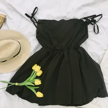

Fashion Sexy Women Sleeveless Summer Dress 2020 Black Casual Dress Spaghetti Strap Dresses Button Midi Leisure Beach Sundress