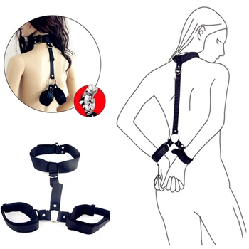 Women Erotic Lingerie Sexy Halter Neck Collar BDSM Bondage Fetish Back Handcuffs SM Toys For Adult Slave Restraints Wrist Cuffs 1