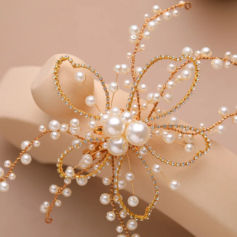 

Bridal tiara 19 European and American hot crystal pearl hairpin hair accessories bride wedding delicate pearl flower