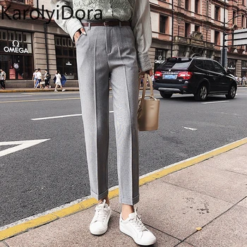 

High quality 2020 OL Style Pants for Women Casual Sashes Harem Pant High Waist Elegant Work Trousers Female Casual Bottoms