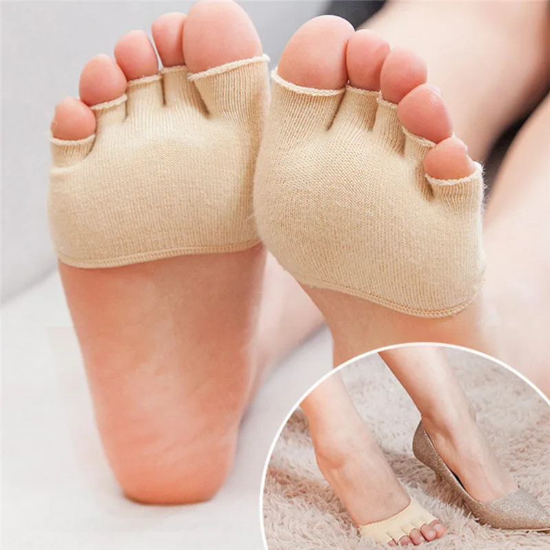 1Pair 5 Toes Metatarsal Sore Forefoot Support Massage Toe Socks Breathable Sponge Half Insoles Pads Cushion