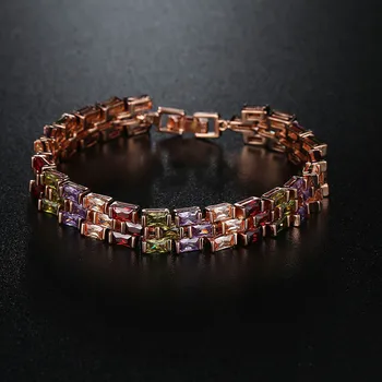 

Popular 925 Silver Mosaic Crystal Square Bracelet Trendy Fashion Charm Jewelry Accessories Amulet Gifts for Women Her