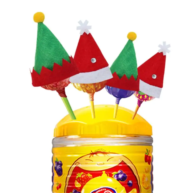 36 шт Мини рождественские шляпы Рождественские эльфы леденцы шляпы ткань леденец Топ обертывания топперы конфеты упаковка шляпы колпачки для бутылок вина