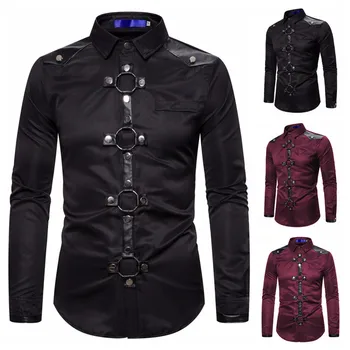 

2020 New Arrival Fashion Solid Color Goth Style Rivet Pocket Decoration Large Size Men's Long-sleeve Shirt