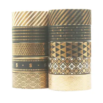 

2020 New 10Rolls/Set Black Gold Foil Washi Tape Set Paper Festival DIY Scrapbooking