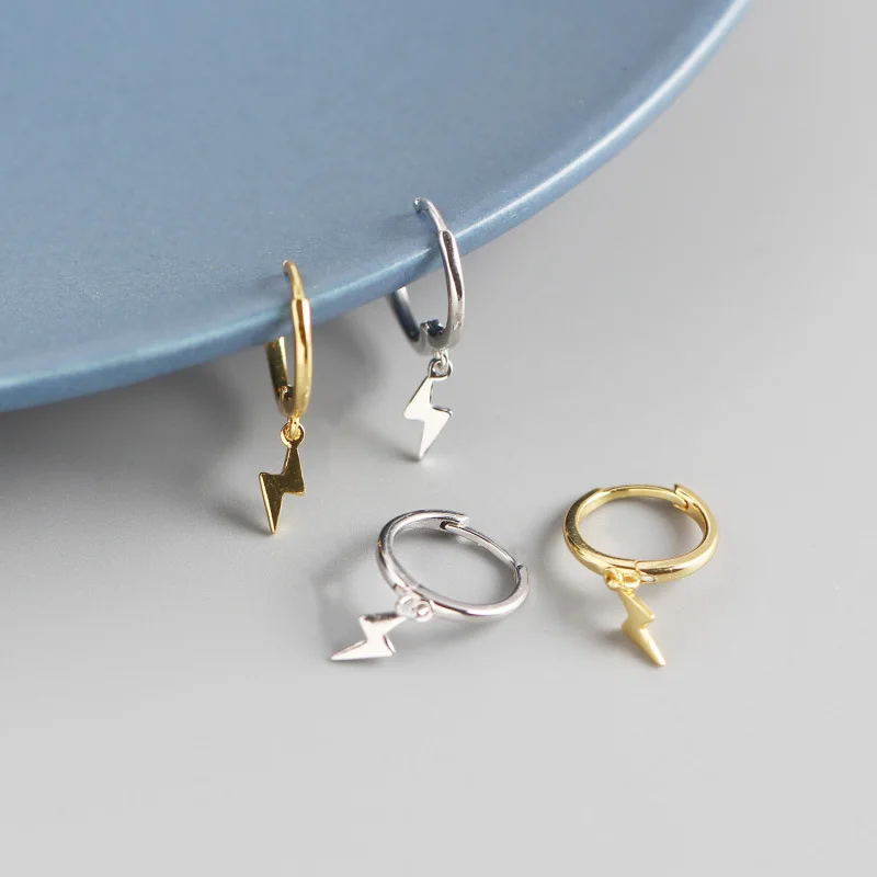 

S925 Sterling Silver Earrings Punk Style Lightning Earrings Fashion Geometric Simple Shape Jewelry Silver Ladies Jewelry