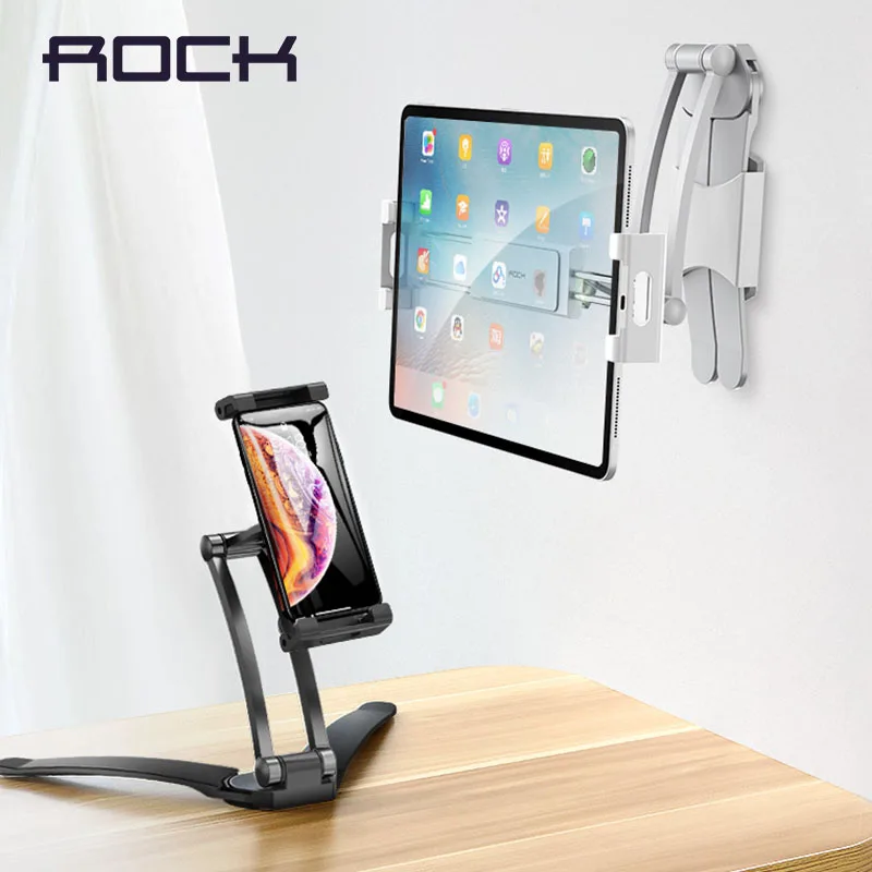 

ROCK Universal 360 Adjustable Desktop Phone Stand Foldable Metal Silicone Wall Holder Stand for iPhone XS Max For iPad Tablets