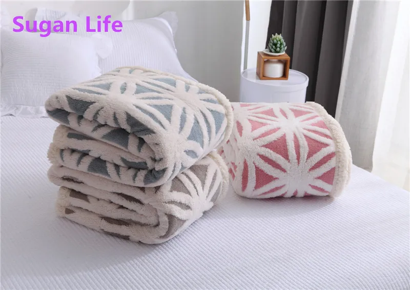 

NEW 130/210cm Lambskin Jacquard Craft Double-layer Blanket Jacquard Shu Cotton Velvet Double-layer Thickening Lamb Blanket