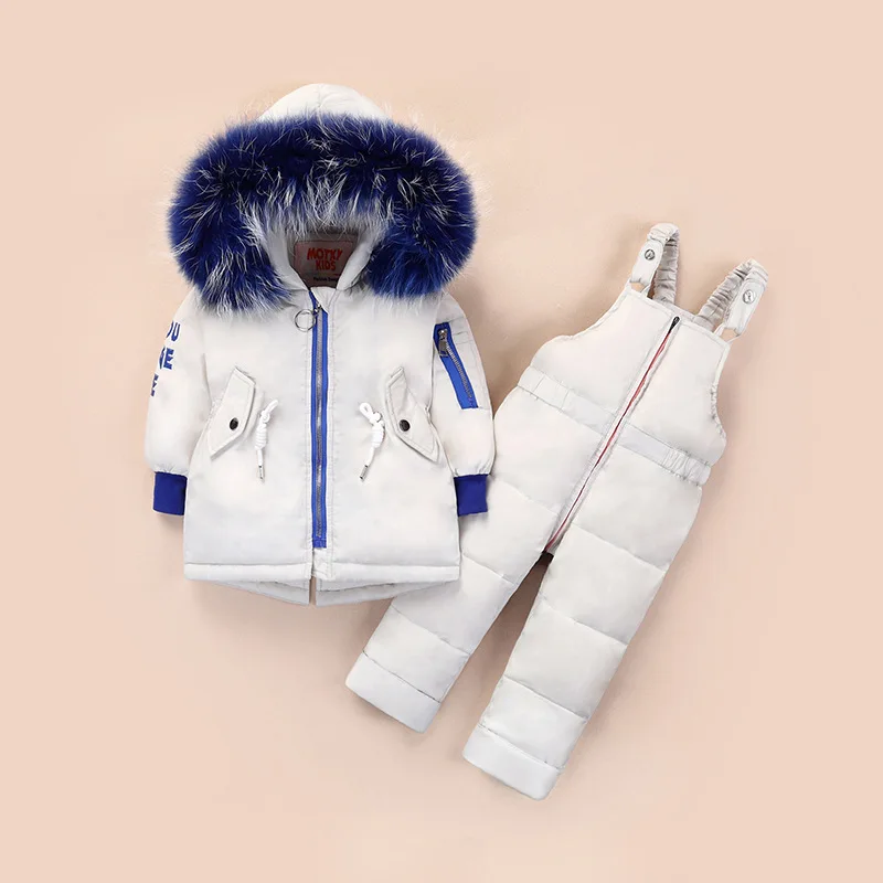 1-5 Y Winter Children's Clothing Sets Big Fur Hooded Snow Kids Solid Color Long Style Boys &amp Girls Down Jacket Infant Snowsuit |