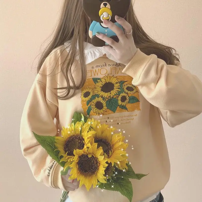 Oversized Sweatshirts for Women,Sunflower Printed Long Sleeve Pullover Blouses Tops Tops Comfy Hoodie Sweatshirt 