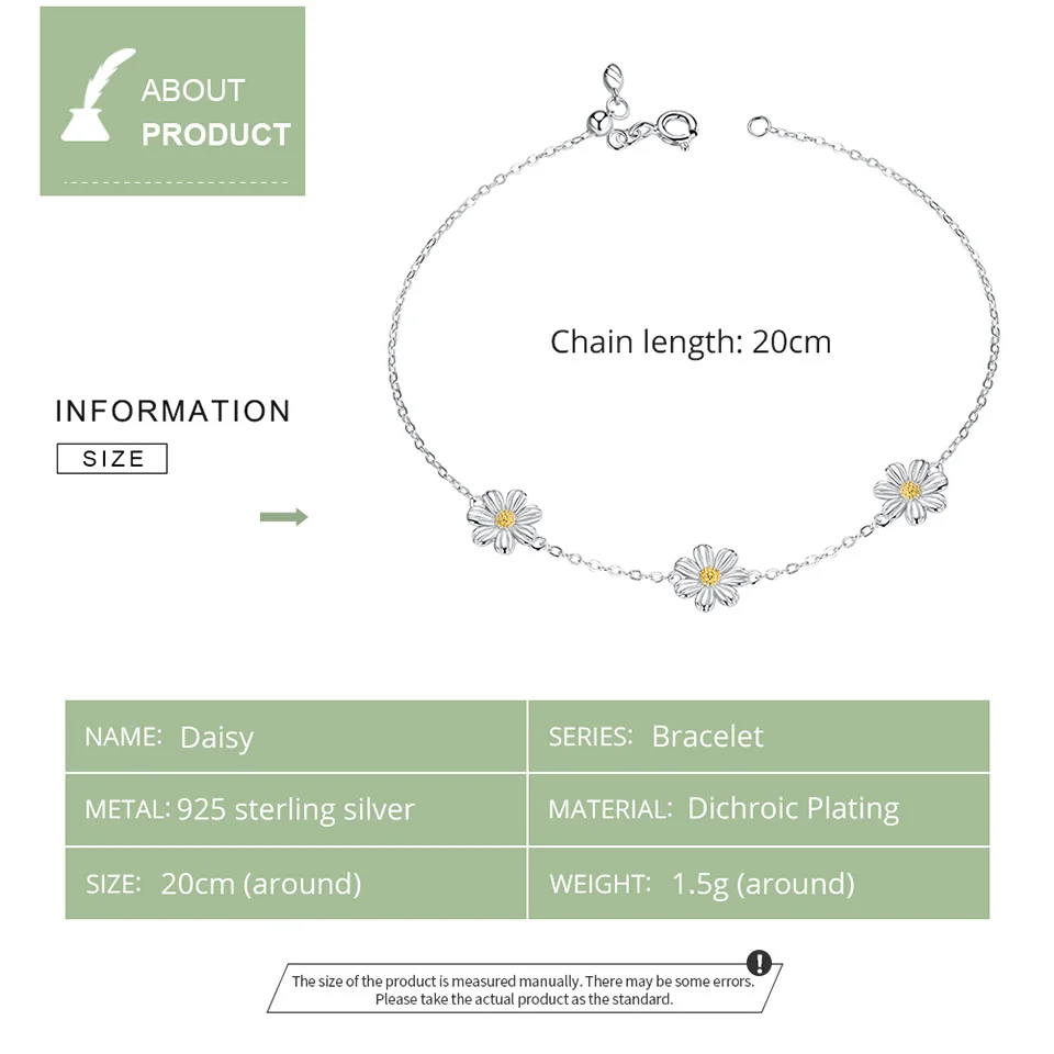 bamoer GXB165 925 Sterling Silver Women Bracelets Pure Daisy Yellow Flower Bangles Valentine Day Gift Fine Wedding Jewelry