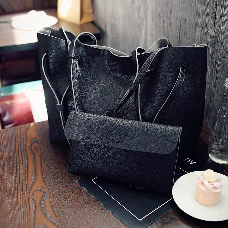 Женская композитная сумка через плечо сумка большая емкость PU прочная для путешествий MUG88 - Цвет: Черный